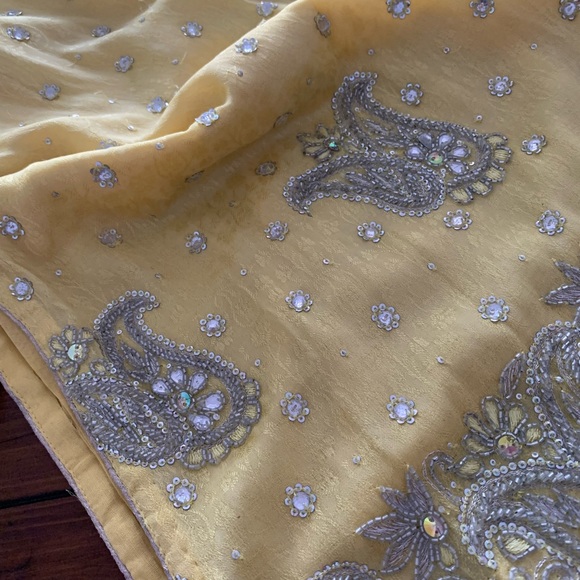 Pure Chinnon Chiffon yellow Punjabi Outfit with Heavy Embroidered Dupatta - Picture 8 of 10